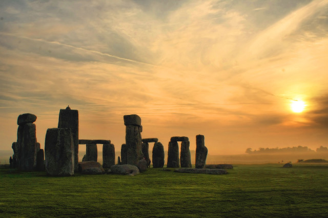 Stonehenges sunset field clouds sky free wallpaper - medium preview image