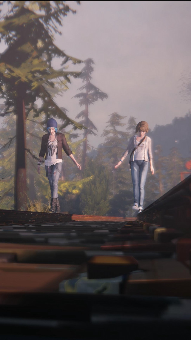 Two people walking stairs forest free wallpaper - medium preview image