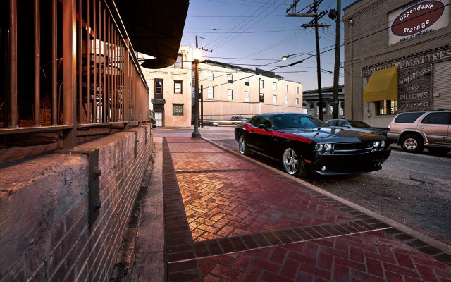 Car building fenced road photorealism free wallpaper - medium preview image