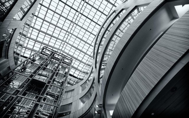 Black white building skylight spiral free wallpaper - medium preview image