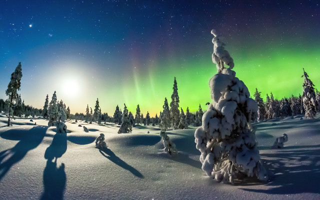 Green blue aurora borealis snowy #2 free wallpaper - medium preview image