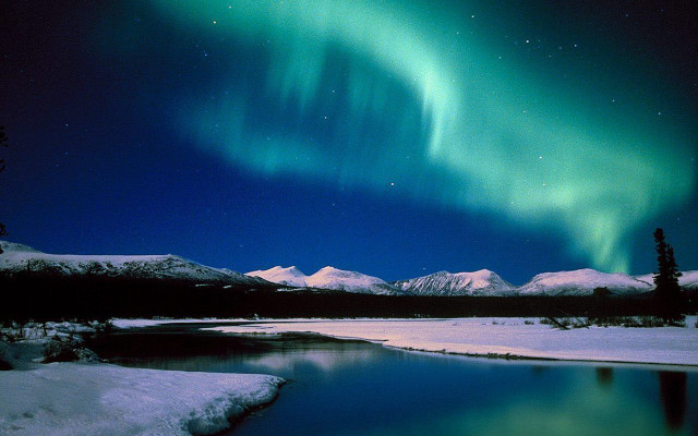 Green blue aurora lake mountains #3 free wallpaper - medium preview image