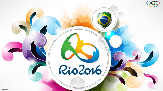 Colorful olympic logo shield on free wallpaper - medium preview image