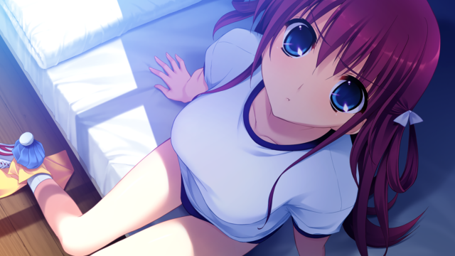 Girl laying bed blue eyeball free wallpaper - medium preview image