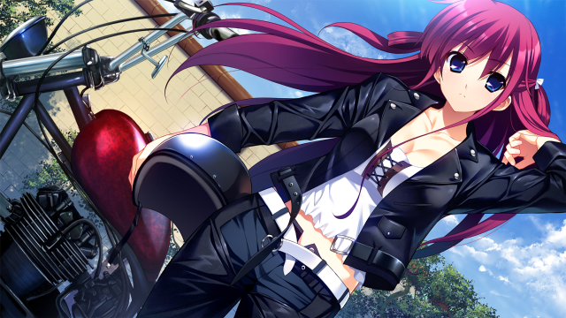Girl motorcycle outdoors redheart leather free wallpaper - medium preview image