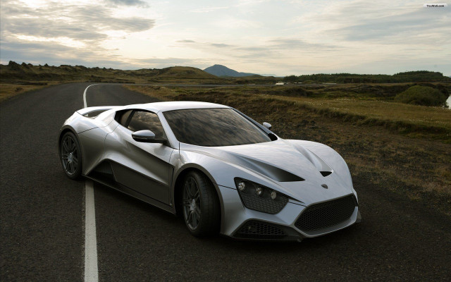White sports car road field free wallpaper - medium preview image