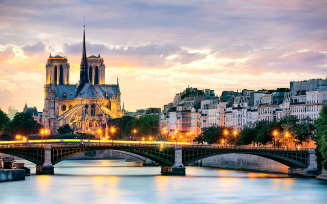 Bridge river cathedral dusk lights free wallpaper - medium preview image
