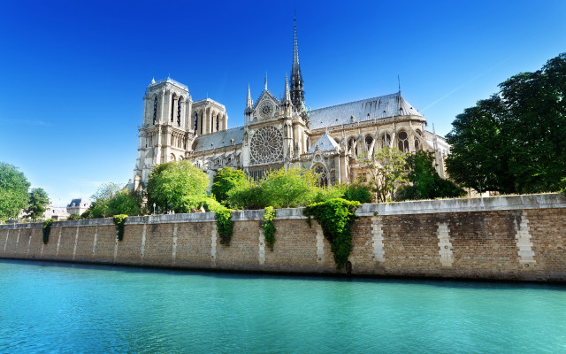Cathedral river steeple trees landscape free wallpaper - medium preview image