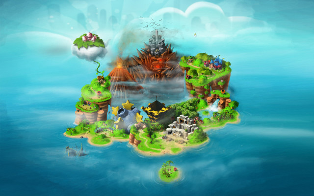 Cartoon island water sky clouds free wallpaper - medium preview image