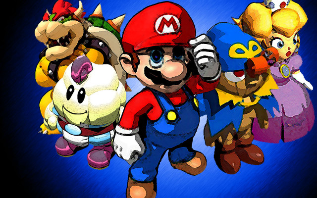 Mario bros cartoon group blue free wallpaper - medium preview image