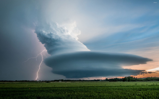 Cloud lightning distance grass field free wallpaper - medium preview image
