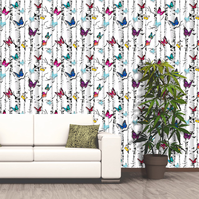 White couch butterflies potted plant free wallpaper - medium preview image