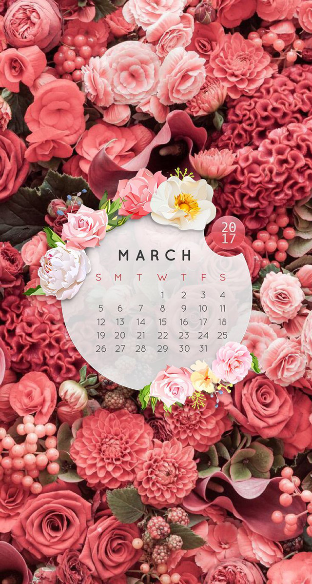 Calendar flowers march red pink free wallpaper - medium preview image