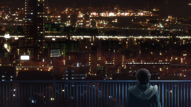 Person sitting bench city lights free wallpaper - medium preview image