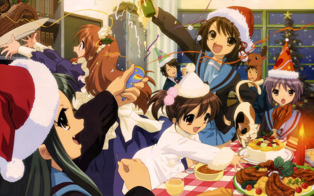 Group food table santa hat free wallpaper - medium preview image