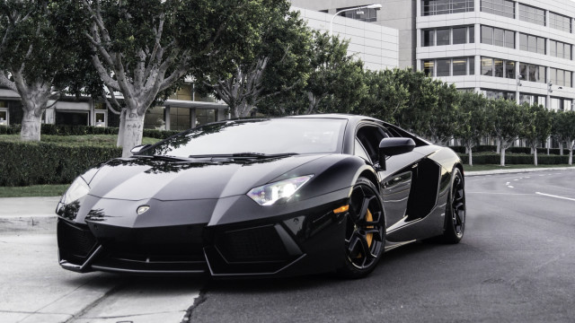 Black sports car parked road #3 free wallpaper - medium preview image