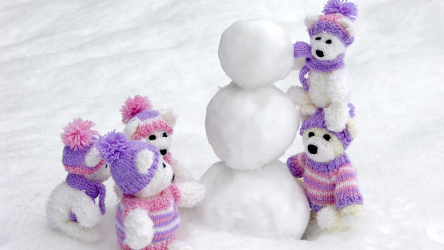 Stuffed animals snowman snow background free wallpaper - medium preview image