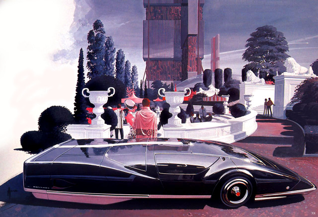 Futuristic car building fountain statue free wallpaper - medium preview image