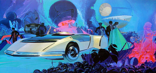 Futuristic car crowd blue room free wallpaper - medium preview image