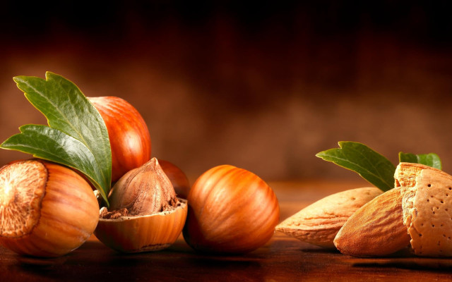 Nuts leaves table top wooden free wallpaper - medium preview image