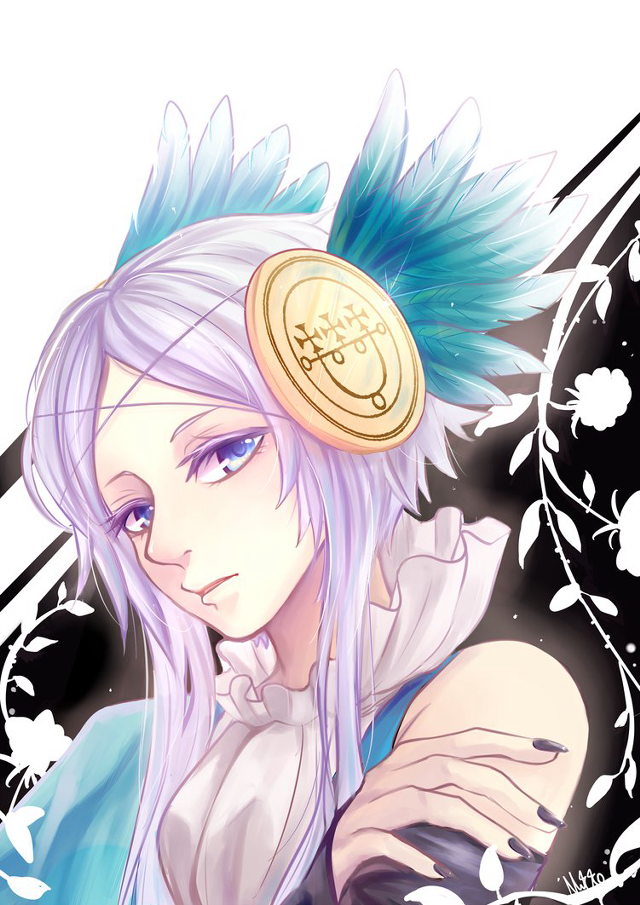 Blue haired girl feather hat free wallpaper - medium preview image