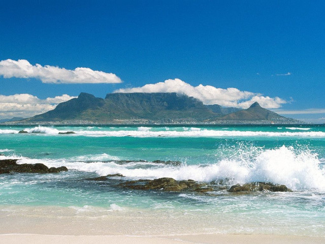 Beach mountain wave blue sky free wallpaper - medium preview image