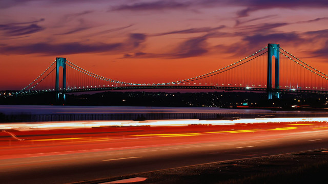 Bridge night long exposure red free wallpaper - medium preview image
