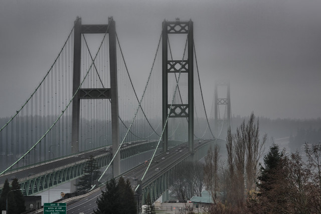 Foggy bridge cars street sign free wallpaper - medium preview image