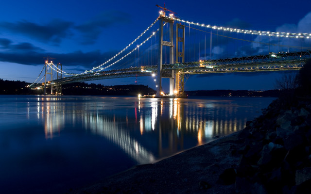 Bridge water night lights sky free wallpaper - medium preview image