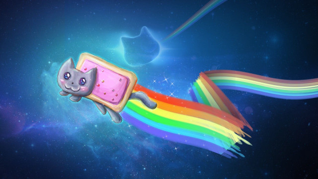Cat flying rainbow tail back free wallpaper - medium preview image