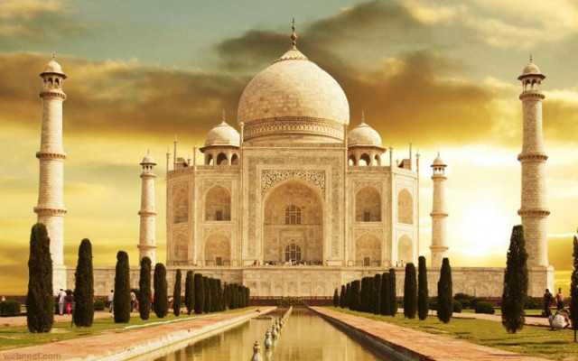 White building fountain trees sunset free wallpaper - medium preview image