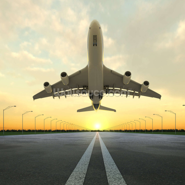 Jetliner runway sunset streetlights flying free wallpaper - medium preview image
