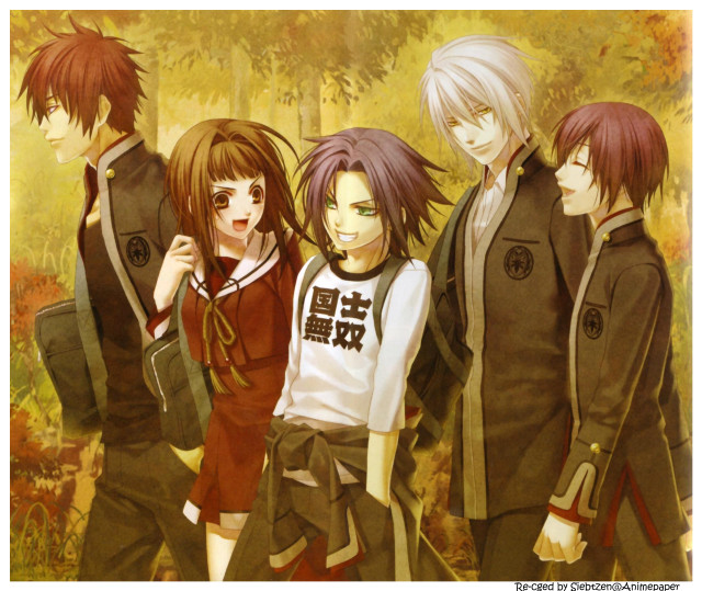 Anime characters forest yellow sky free wallpaper - medium preview image