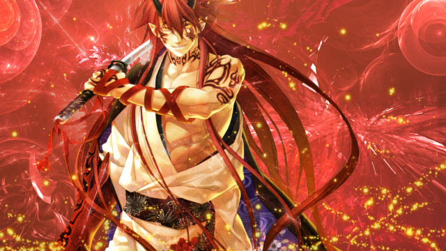Man sword red background fireworks free wallpaper - medium preview image