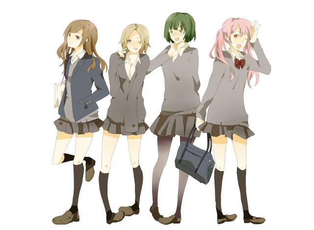 Anime girls standing row hands free wallpaper - medium preview image