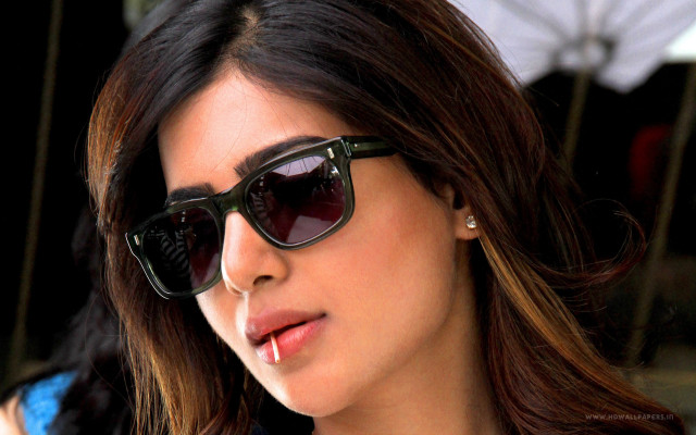Woman sunglasses blue shirt umbrella free wallpaper - medium preview image