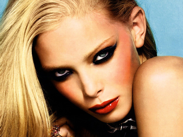 Blonde woman black makeup pose free wallpaper - medium preview image