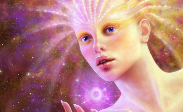 Woman starburst face hands in free wallpaper - medium preview image