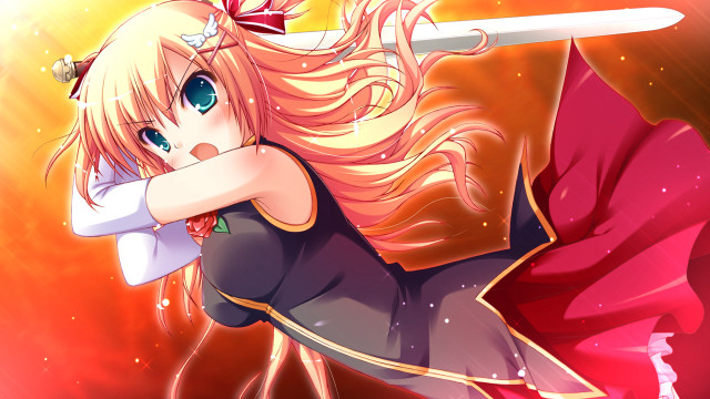 Anime girl sword red cape free wallpaper - medium preview image