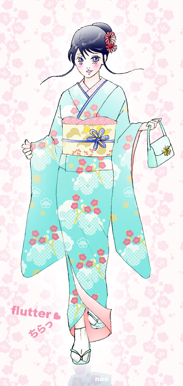 Woman blue kimono flower head free wallpaper - medium preview image