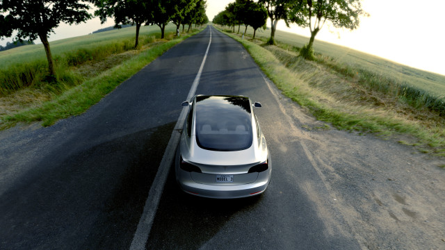 Car parked road field grass free wallpaper - medium preview image