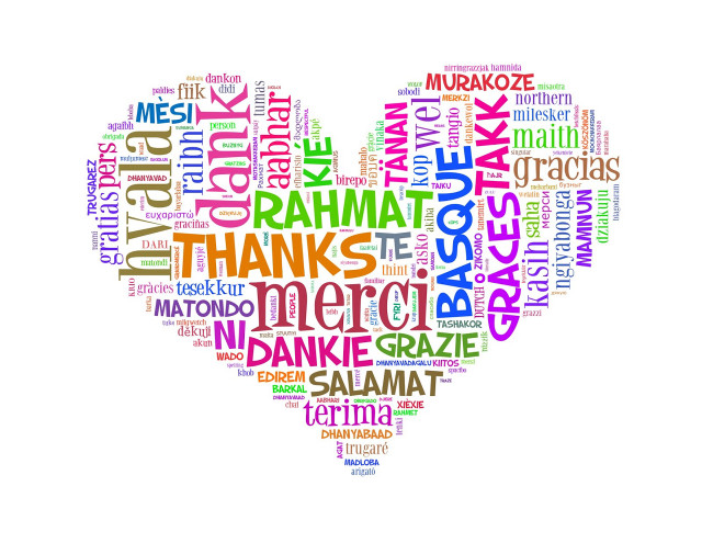 Thanksgiving heart word cloud multilingual free wallpaper - medium preview image