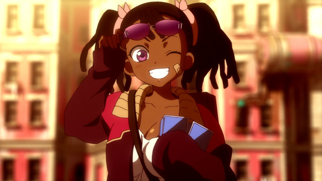 Woman glasses red jacket city free wallpaper - medium preview image