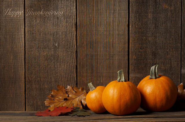 Three pumpkins leaf wooden table #2 free wallpaper - medium preview image