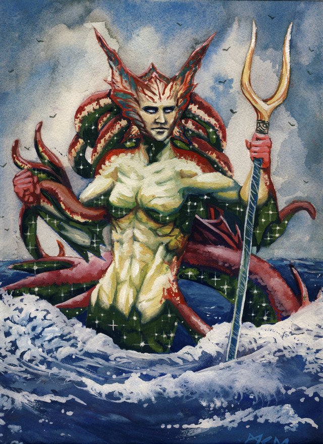Man sword octopus water spear free wallpaper - medium preview image
