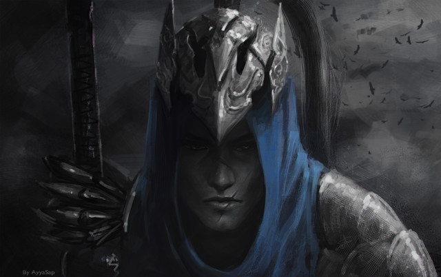 Man helmet sword bird shoulder free wallpaper - medium preview image