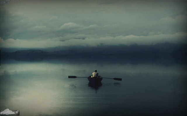 Person boat lake cloudy sky free wallpaper - medium preview image