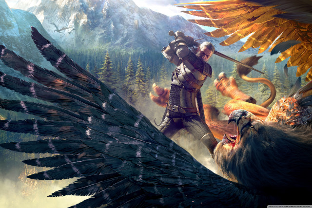 Man riding bird next to free wallpaper - medium preview image