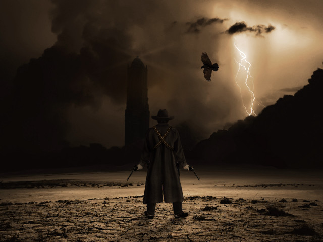Hunter silhouette sunset cloudy sky free wallpaper - medium preview image