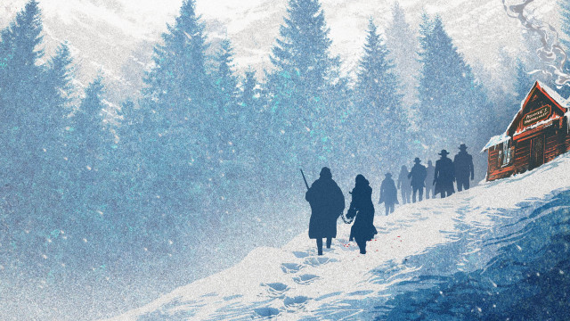 Snowy hill cabin woods night free wallpaper - medium preview image